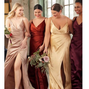 NWOT GALINA SIGNATURE Charmeuse Deep V-Neck A-Line Gown Color Tawny Brown Sz 14